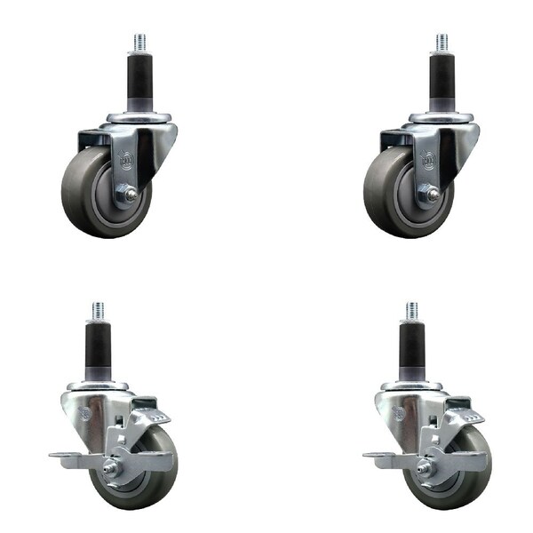Service Caster 3'' Gray Poly Wheel Swivel 1-1/8'' Expanding Stem Caster Set 2 Brakes, 4PK SCC-EX20S314-PPUB-2-TLB-2-118 - main